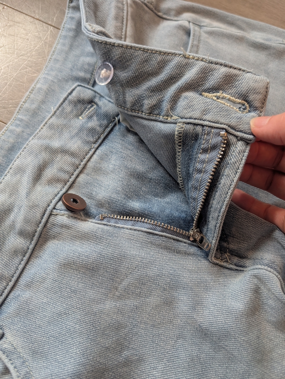 Halara Flex Denim Baggy Wide Leg Pants Asymmetric Low Rise Zipper Medium Petite - Picture 7 of 12